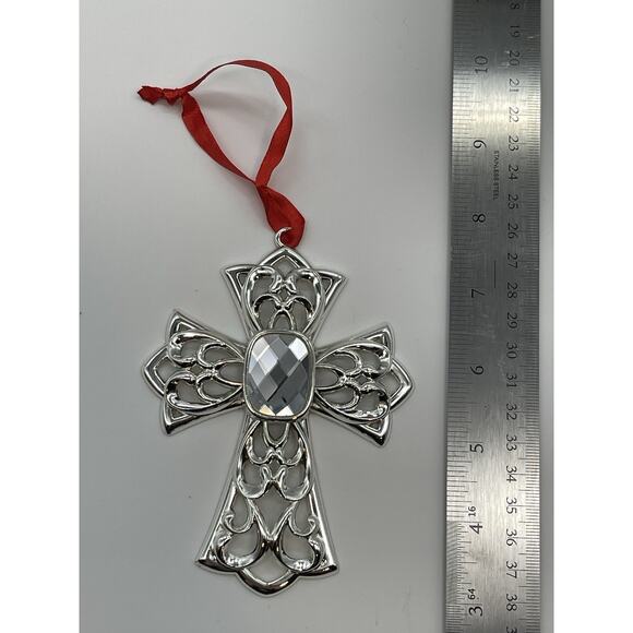Lenox Silverplate Bejeweled Cross Christmas Ornament Keepsake NIB 856360 - Picture 2 of 5